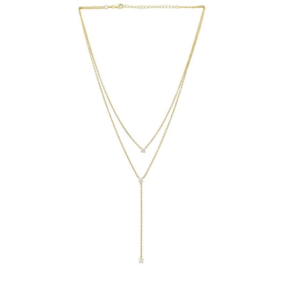 SHASHI Solitaire Layered Lariat Necklace in Gold New with Box Womens Jewelry - Picture 1 of 5